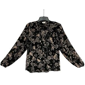 Elan Sheer Floral Black, Pink and White Blouse Size M